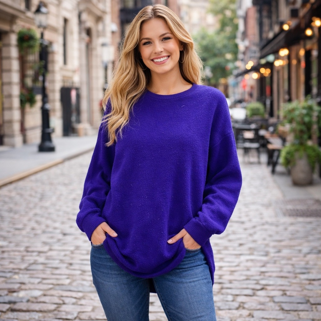 Vintage Purple Lambswool Angora Oversized Tunic Sweater Womens Large
